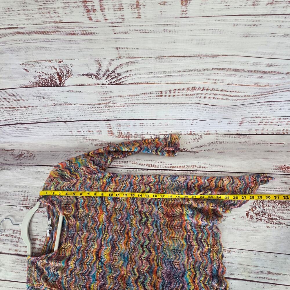 Spacedye Rainbow Sharkbite Hem Top M Lightweight Open Crochet Knit Artsy Vibrant - Picture 10 of 12